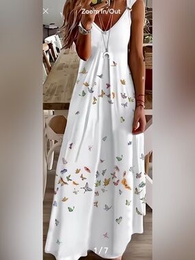 Women's White Butterfly Print Maxi dress